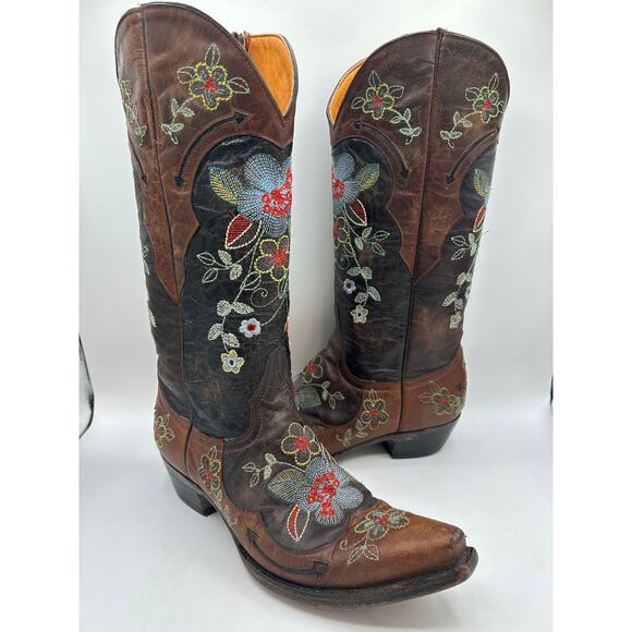 Old Gringo Bonnie Western Boots Women 7 B Brown Floral Embroidered Snip Toe - Picture 3 of 11